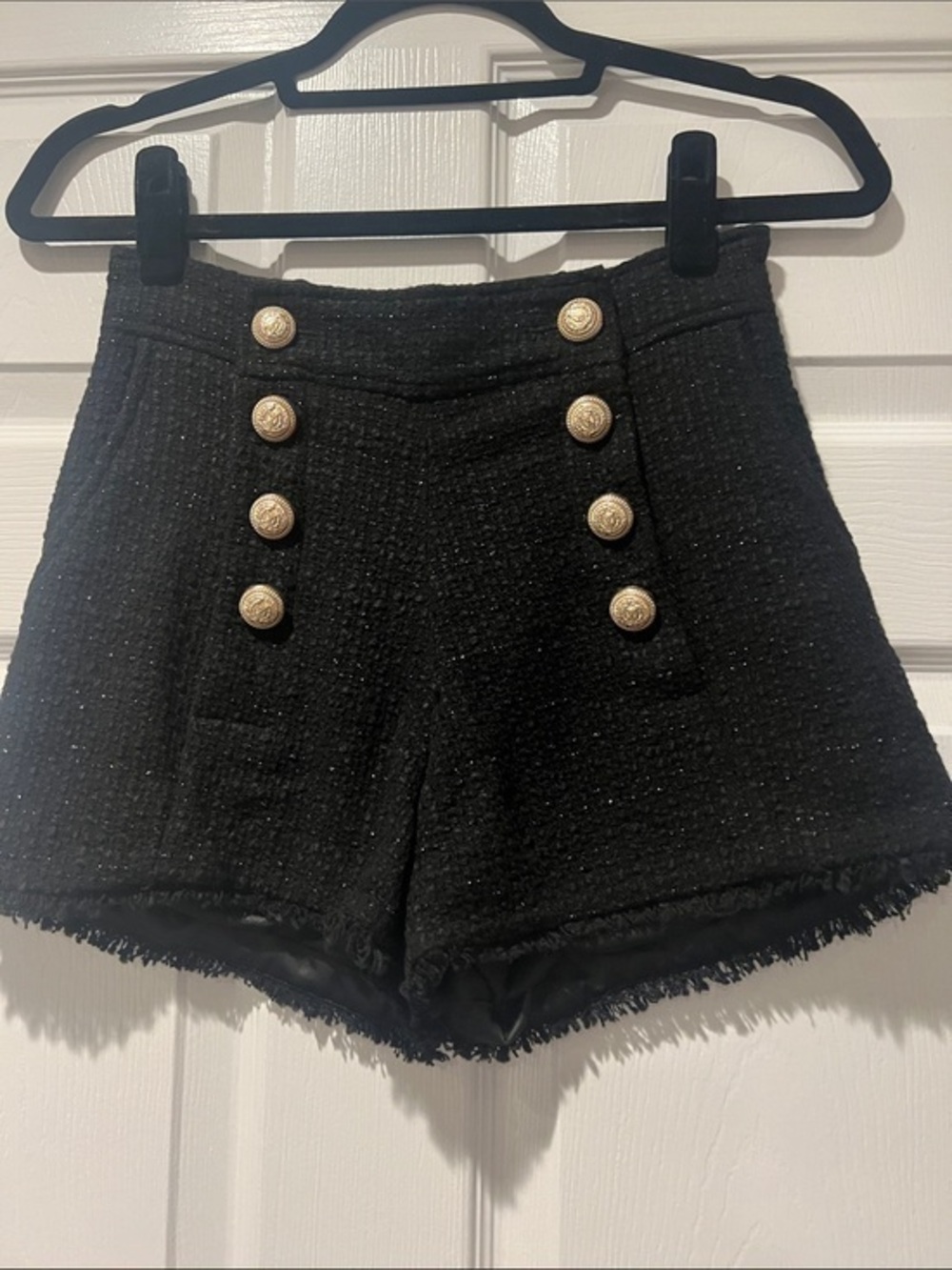 Generation Love Black Tweed Gold Button High Waist Shorts XS - Picture 1 of 11